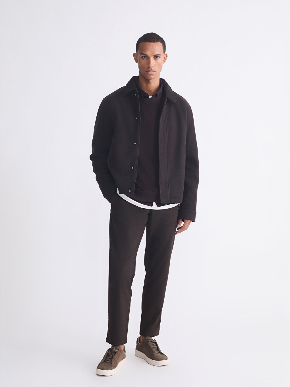 Kahverengi Standart Kalıp Gömlek Yaka Erkek Mont-1