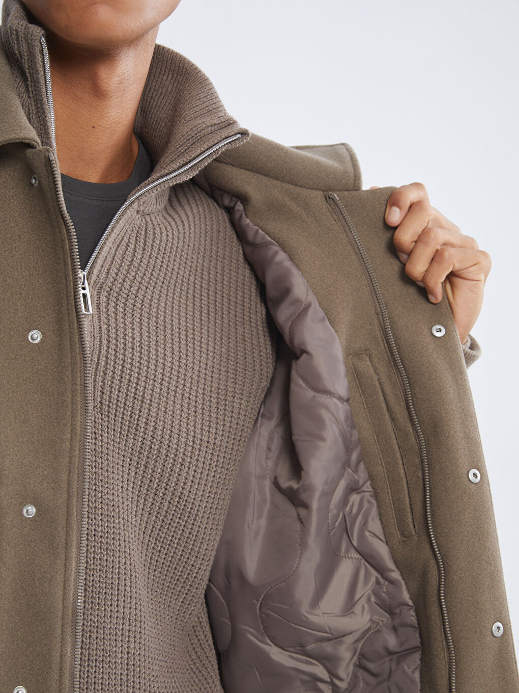 Kahverengi Standart Kalıp Gömlek Yaka Erkek Kaşe Mont-2