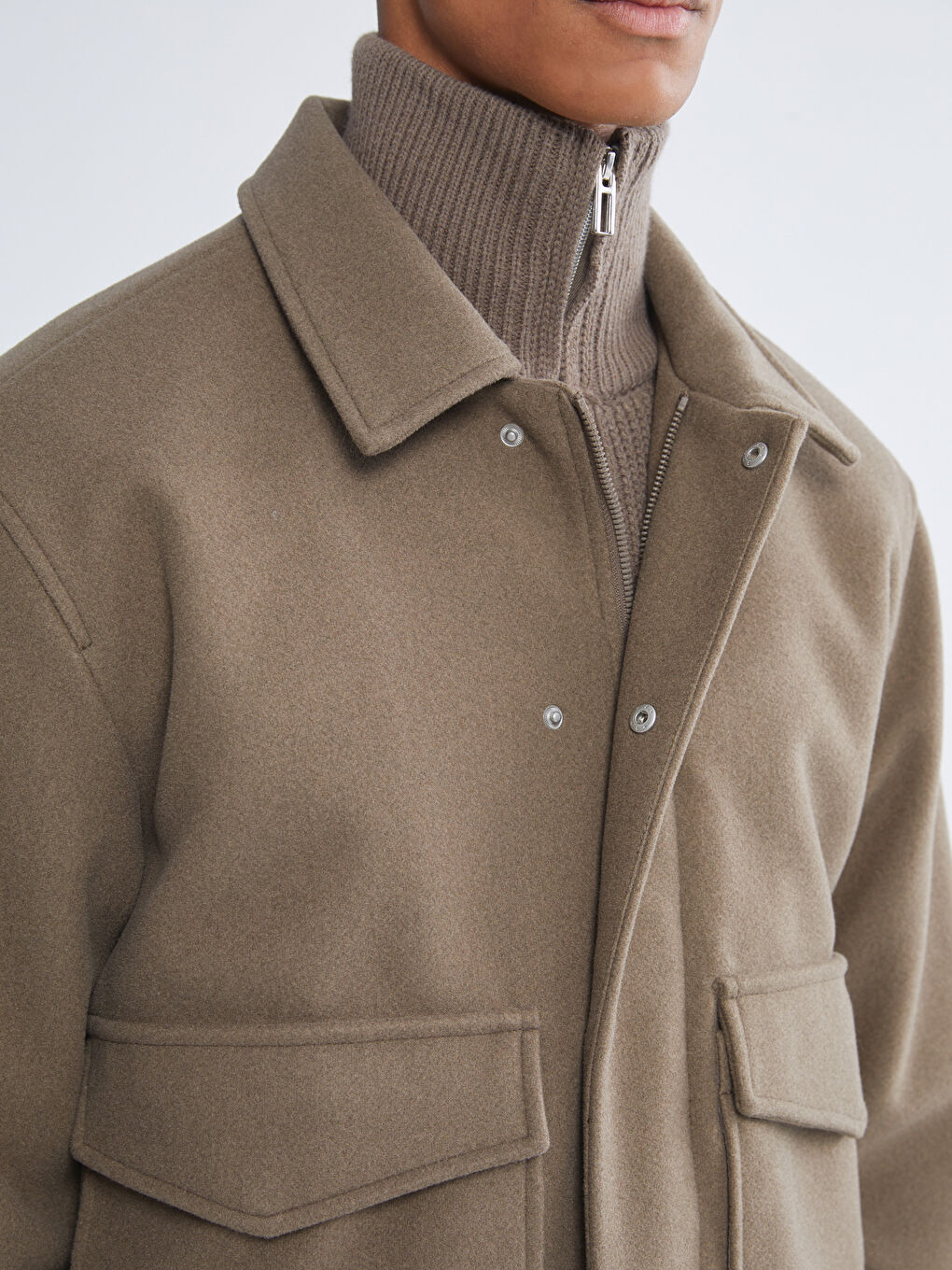 Kahverengi Standart Kalıp Gömlek Yaka Erkek Kaşe Mont-3