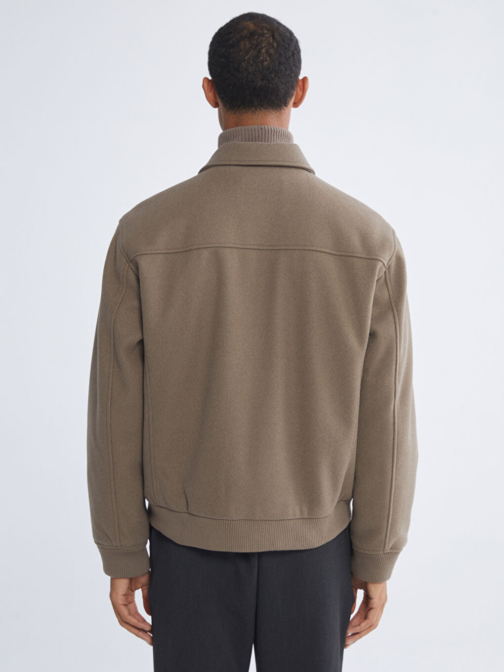 Kahverengi Standart Kalıp Gömlek Yaka Erkek Kaşe Mont-4