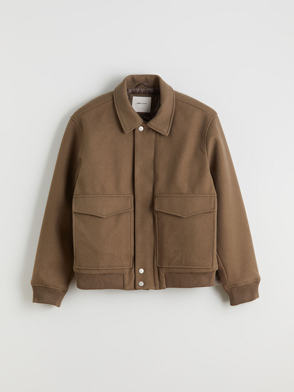 Kahverengi Standart Kalıp Gömlek Yaka Erkek Kaşe Mont-5