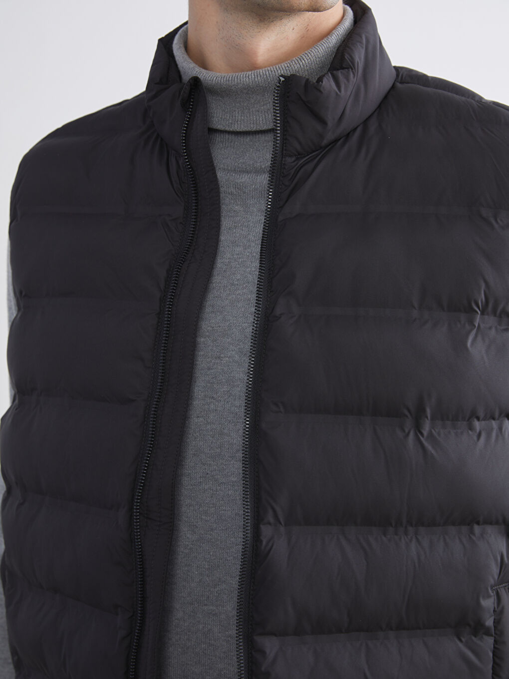 Siyah Standart Kalıp Dik Yaka Erkek Şişme Yelek-2