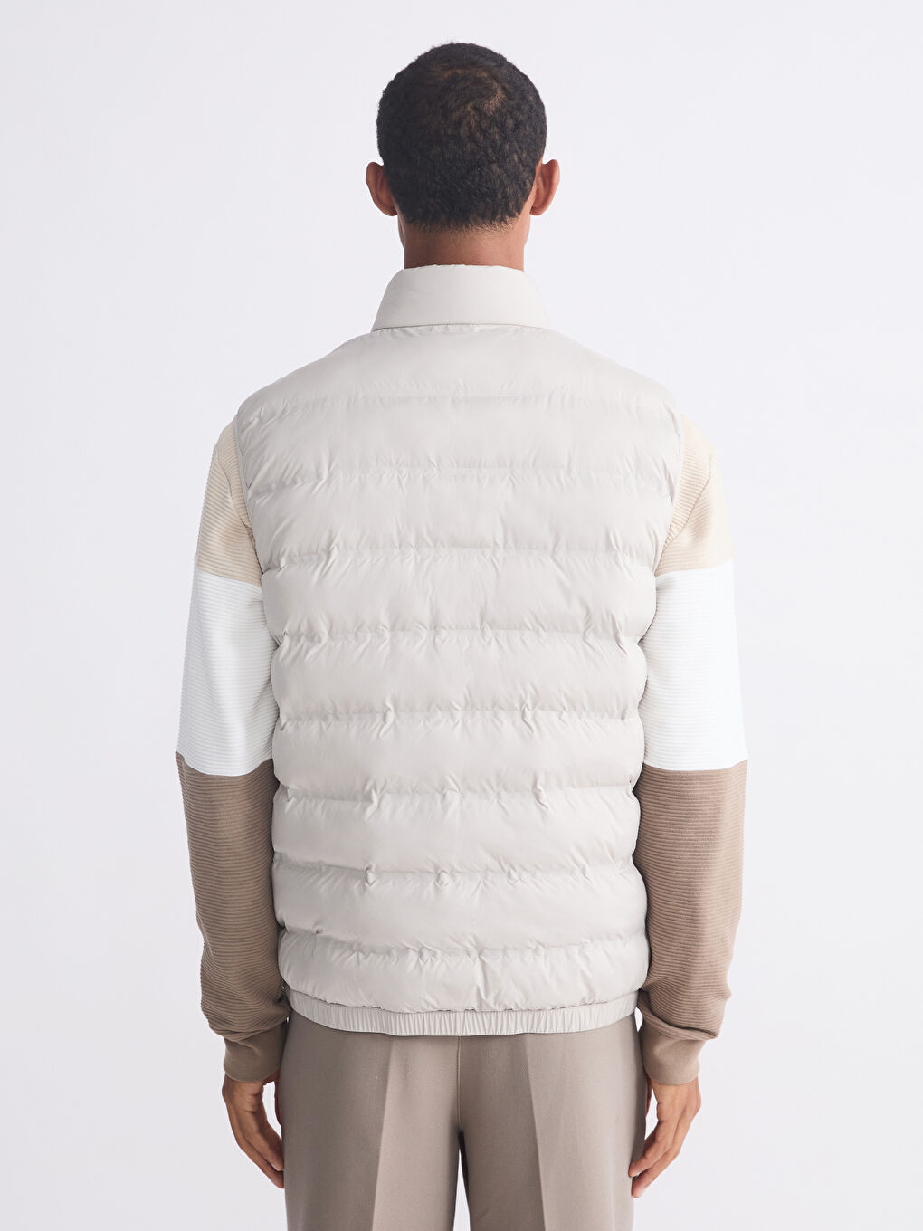 Bej Standart Kalıp Dik Yaka Erkek Şişme Yelek-3