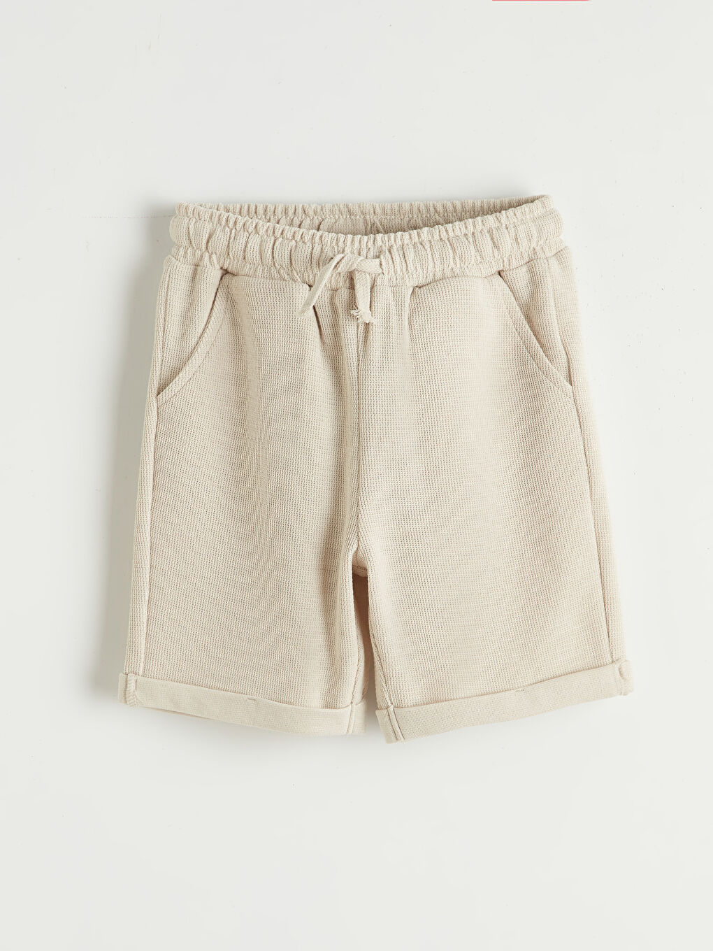 Bej Beli Lastikli Dokulu Erkek Çocuk Şort