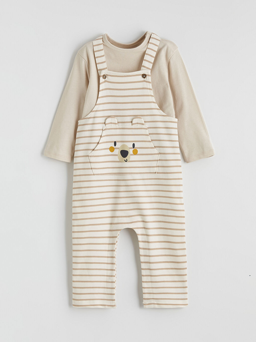 Ekru Çizgili Erkek Bebek Takım