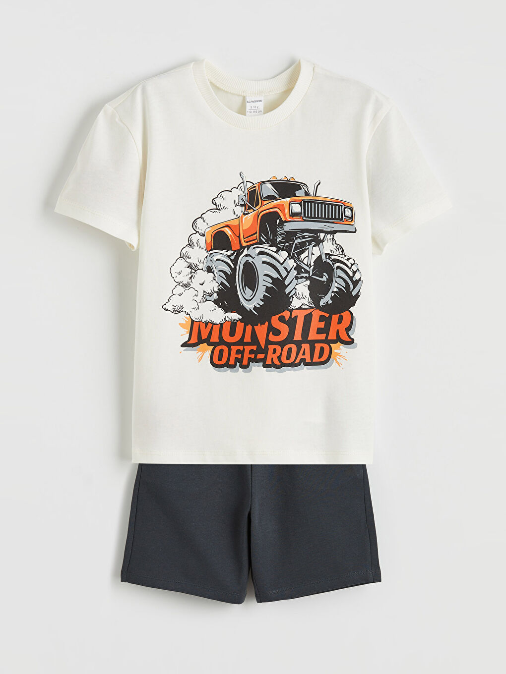 Bej Erkek Çocuk Baskılı Tişört ve Şort Takım