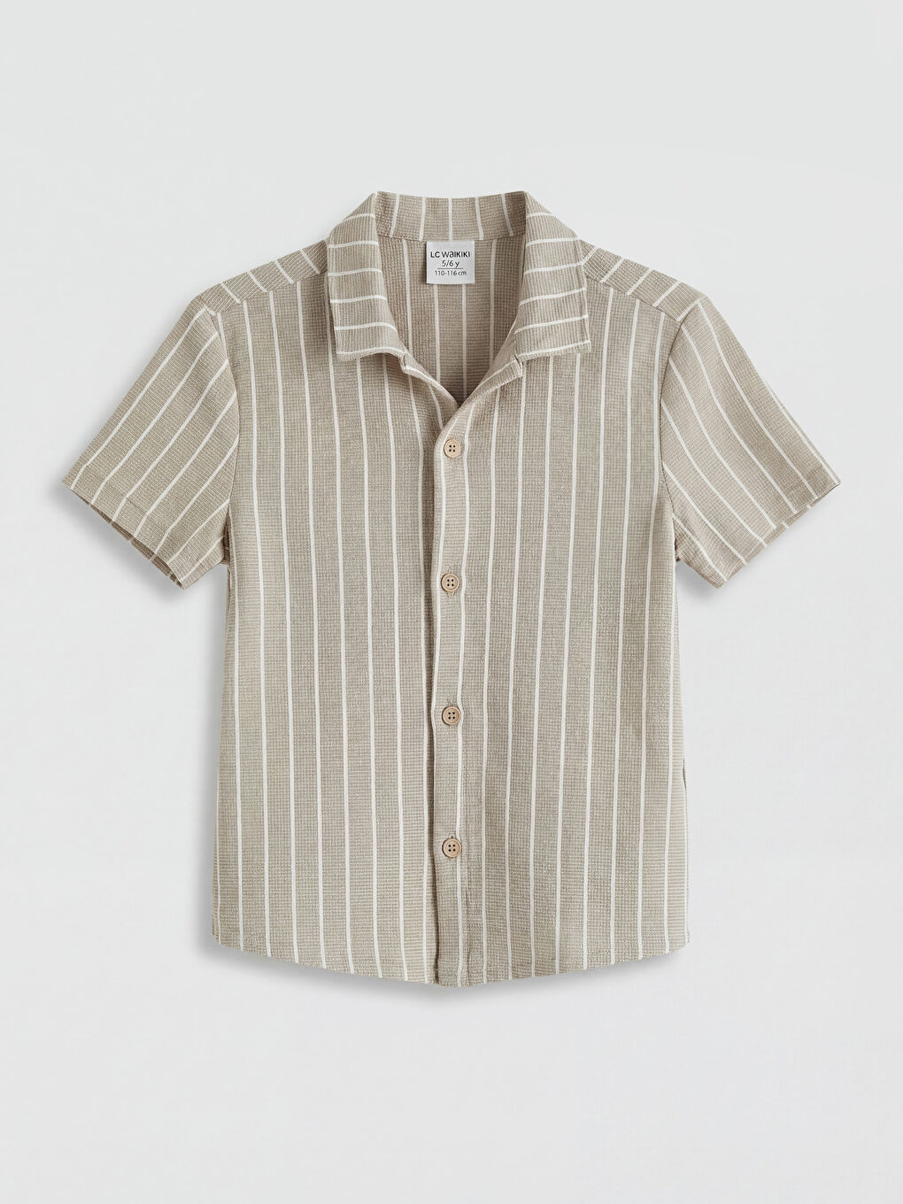 Bej Çizgili Erkek Çocuk Gömlek ve Şort-1