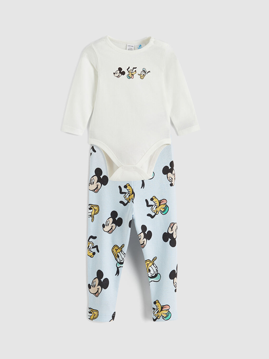 Ekru Mickey ve Arkadaşları Baskılı Çıtçıtlı Body ve Eşofman Altı