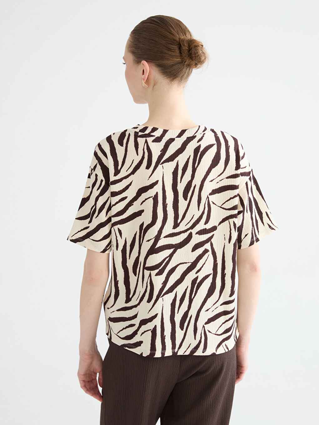 Women's Patterned Crew Neck T-shirt-3