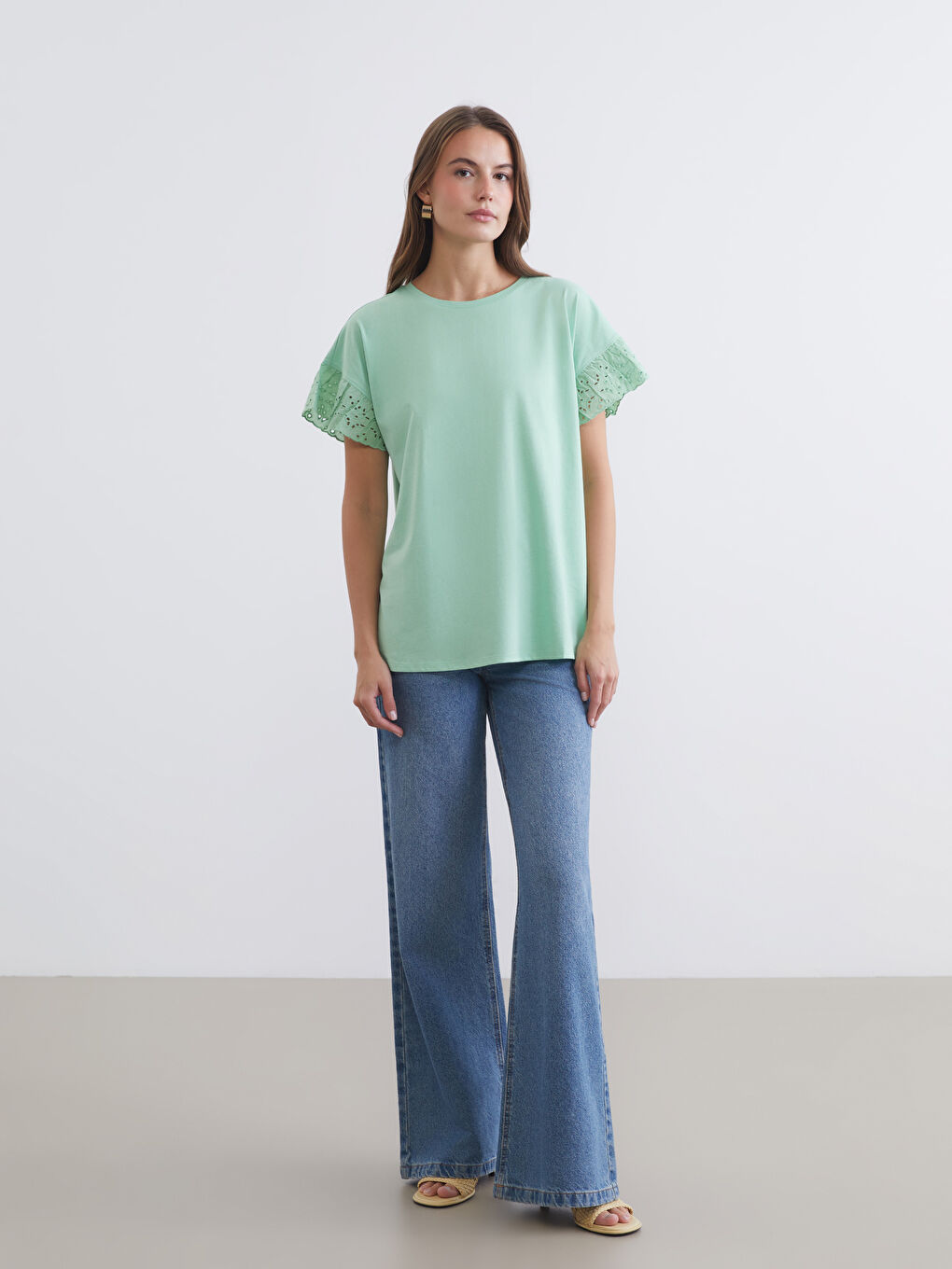 Crew Neck Lace Detailed Blouse-1