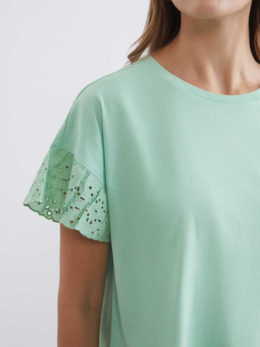 Crew Neck Lace Detailed Blouse-2