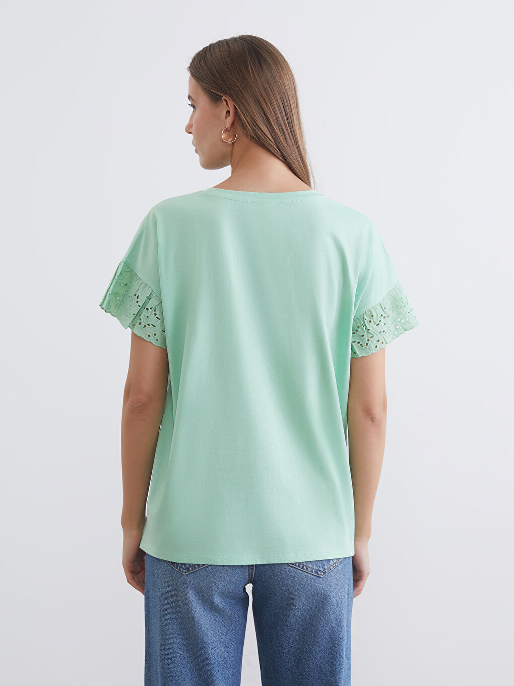 Crew Neck Lace Detailed Blouse-3