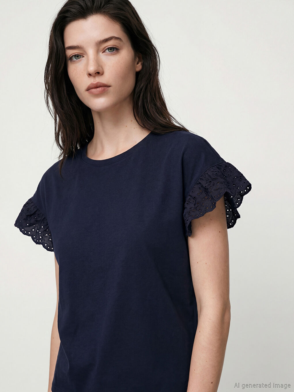 Crew Neck Lace Detailed Blouse