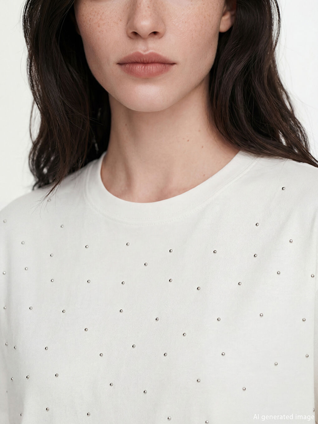 Bisiklet Yaka Taşlı Soft Touch Kadın Tişört	-2