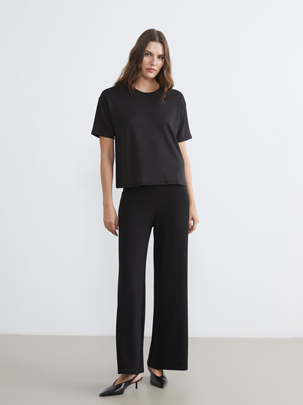 Crew Neck Rhinestone Embellished Soft Touch Women's T-Shirt-1