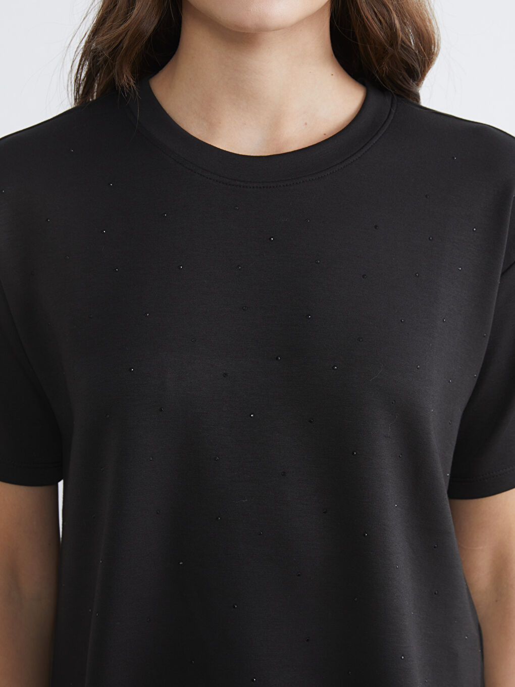 Crew Neck Rhinestone Embellished Soft Touch Women's T-Shirt-2