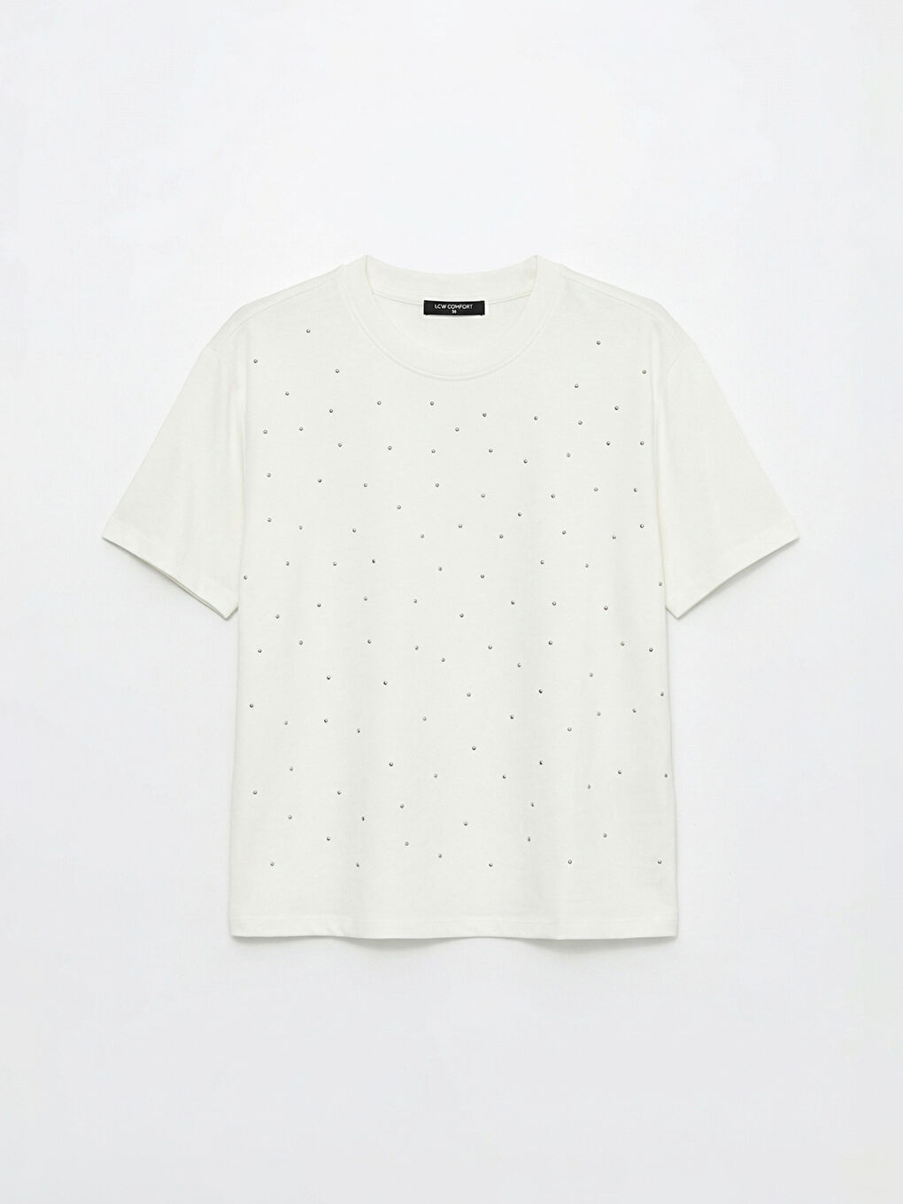 Bisiklet Yaka Taşlı Soft Touch Kadın Tişört	-4