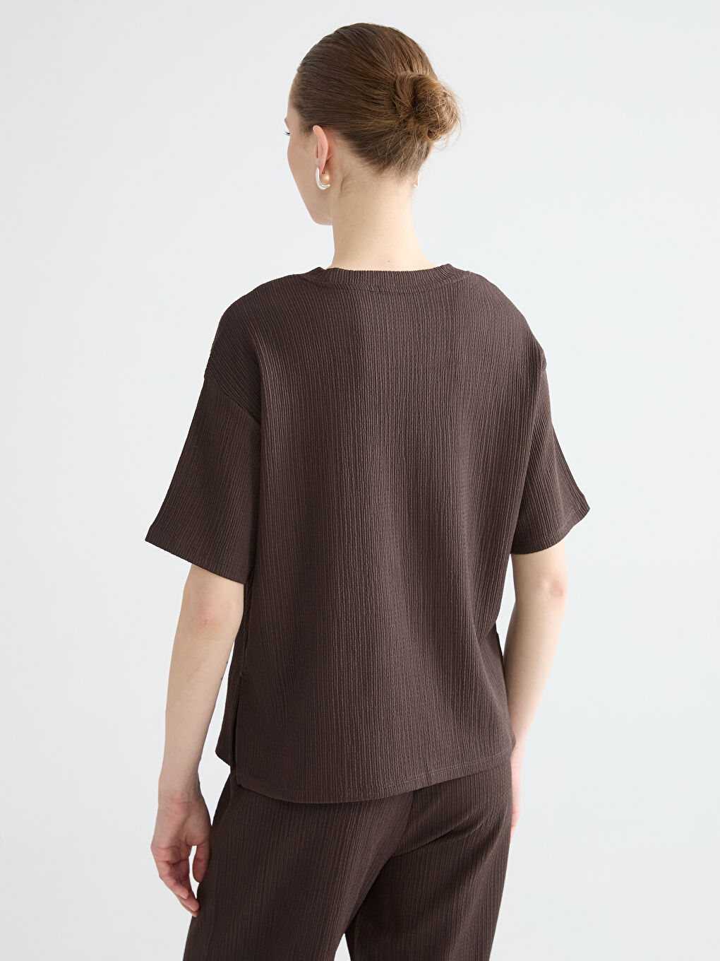 Женщины Коричневый Футболка-3