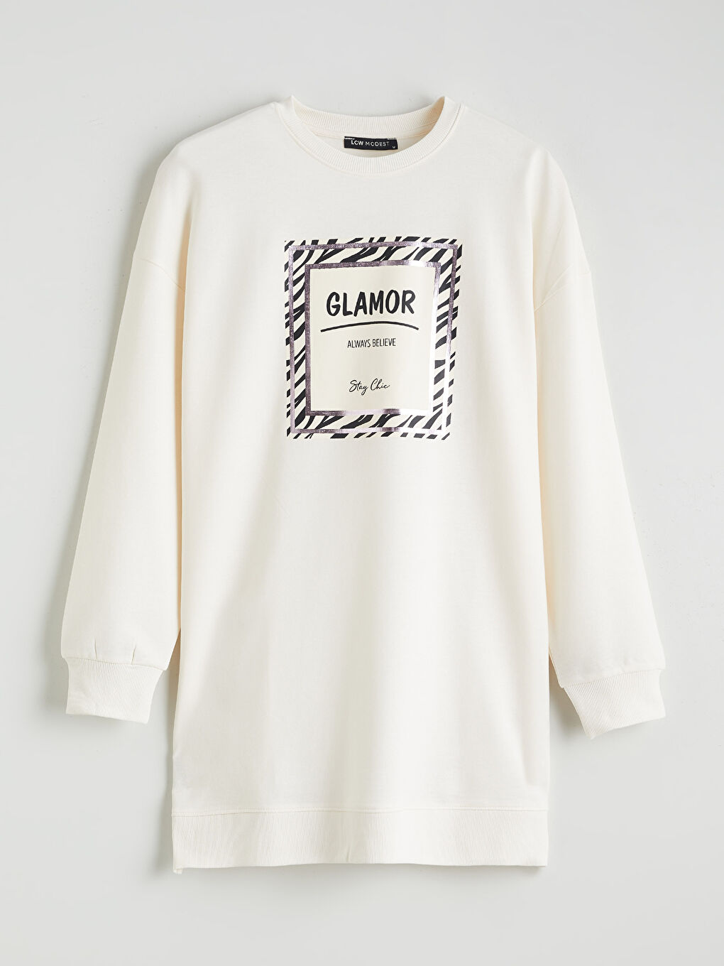 Printed crew neck women's sweatshirt tunic.-4