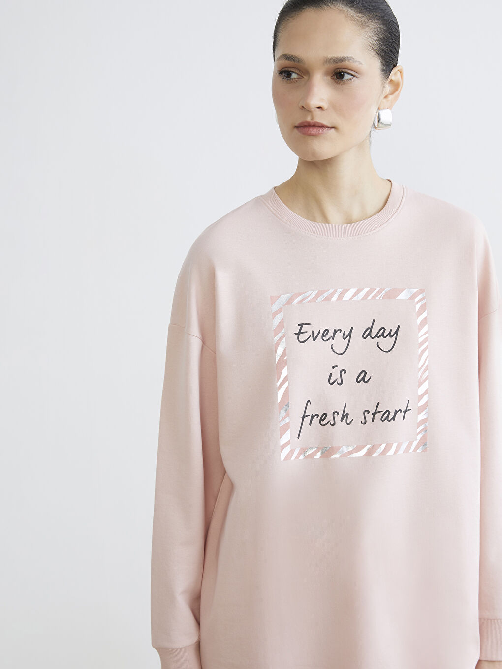 Printed Crew Neck Women's Sweatshirt Tunic