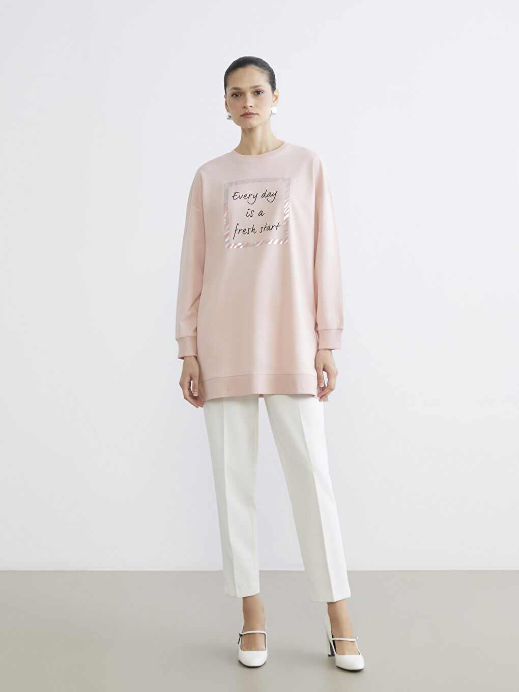 Printed Crew Neck Women's Sweatshirt Tunic-1