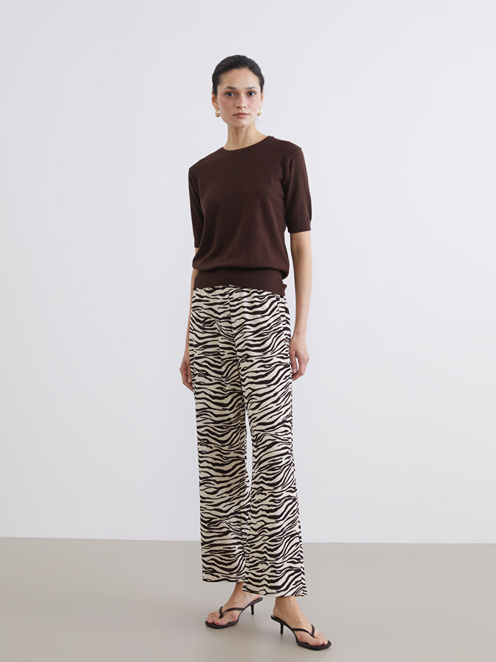 Pantalon Femme à Imprimé Zèbre avec Taille Élastiquée