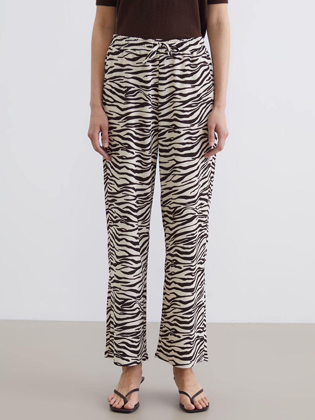 Pantalon Femme à Imprimé Zèbre avec Taille Élastiquée-1