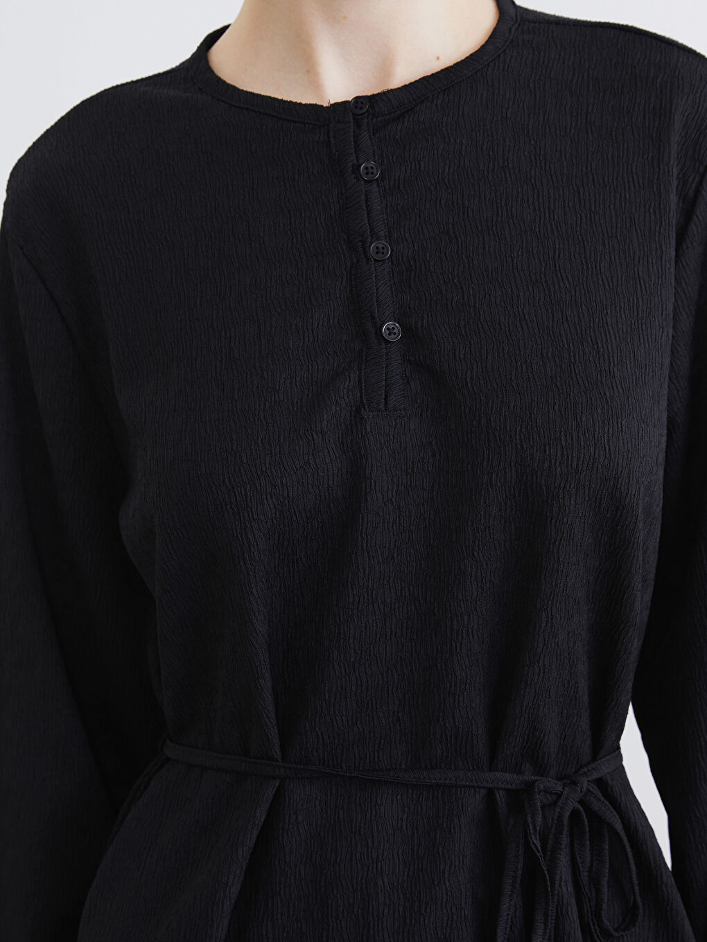 Crew Neck Patterned Tunic with Waist Tie-2