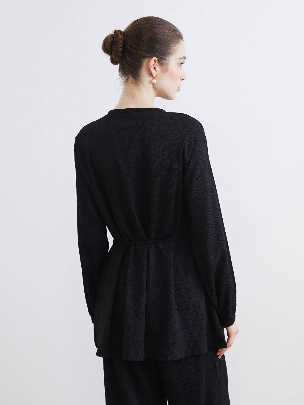 Crew Neck Patterned Tunic with Waist Tie-3