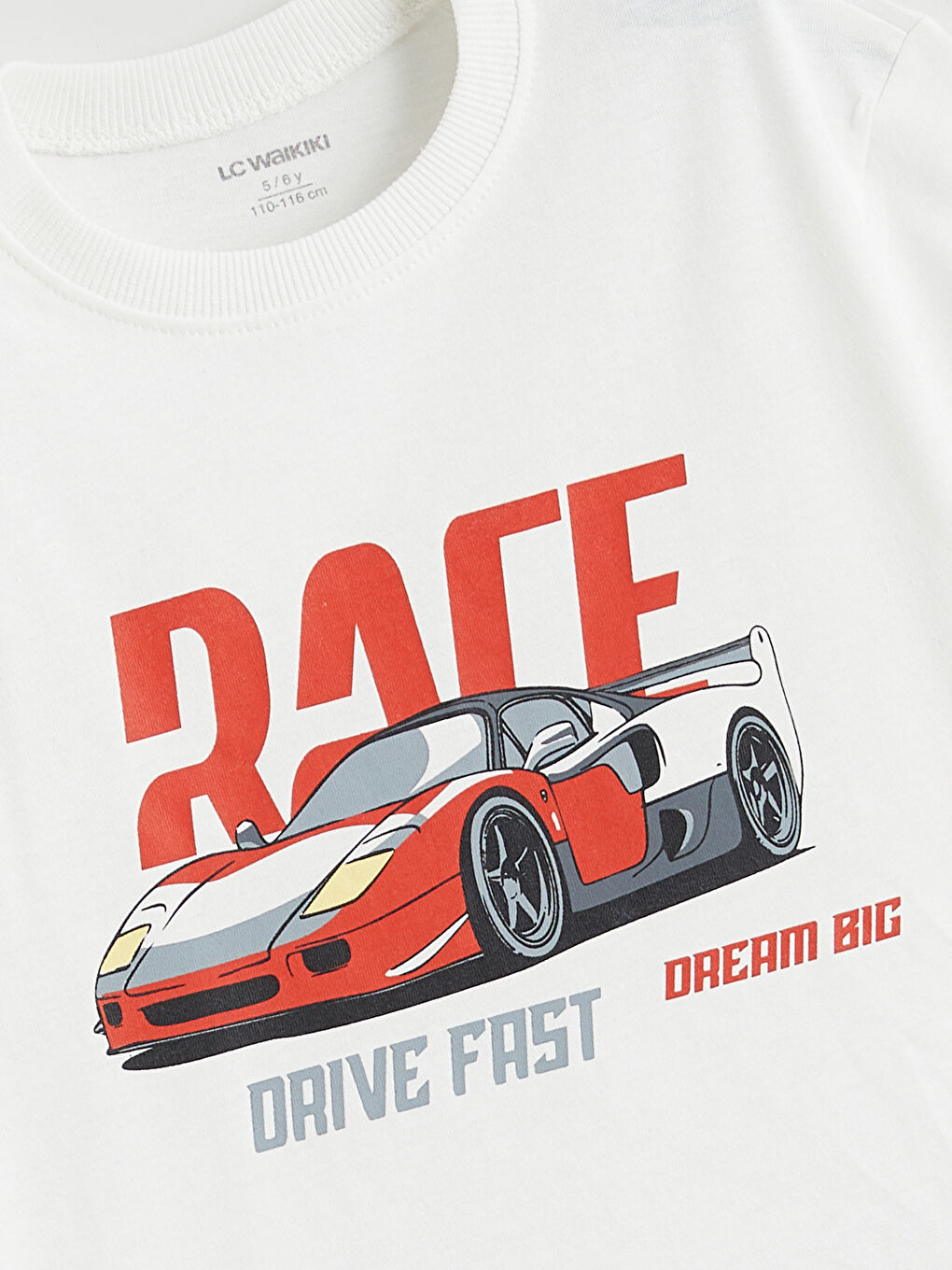 Ekru Araba Baskılı Erkek Çocuk Tişört-1