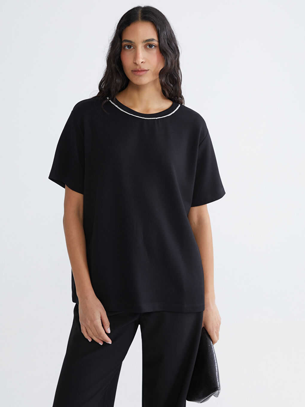 Crew Neck Rhinestone Blouse