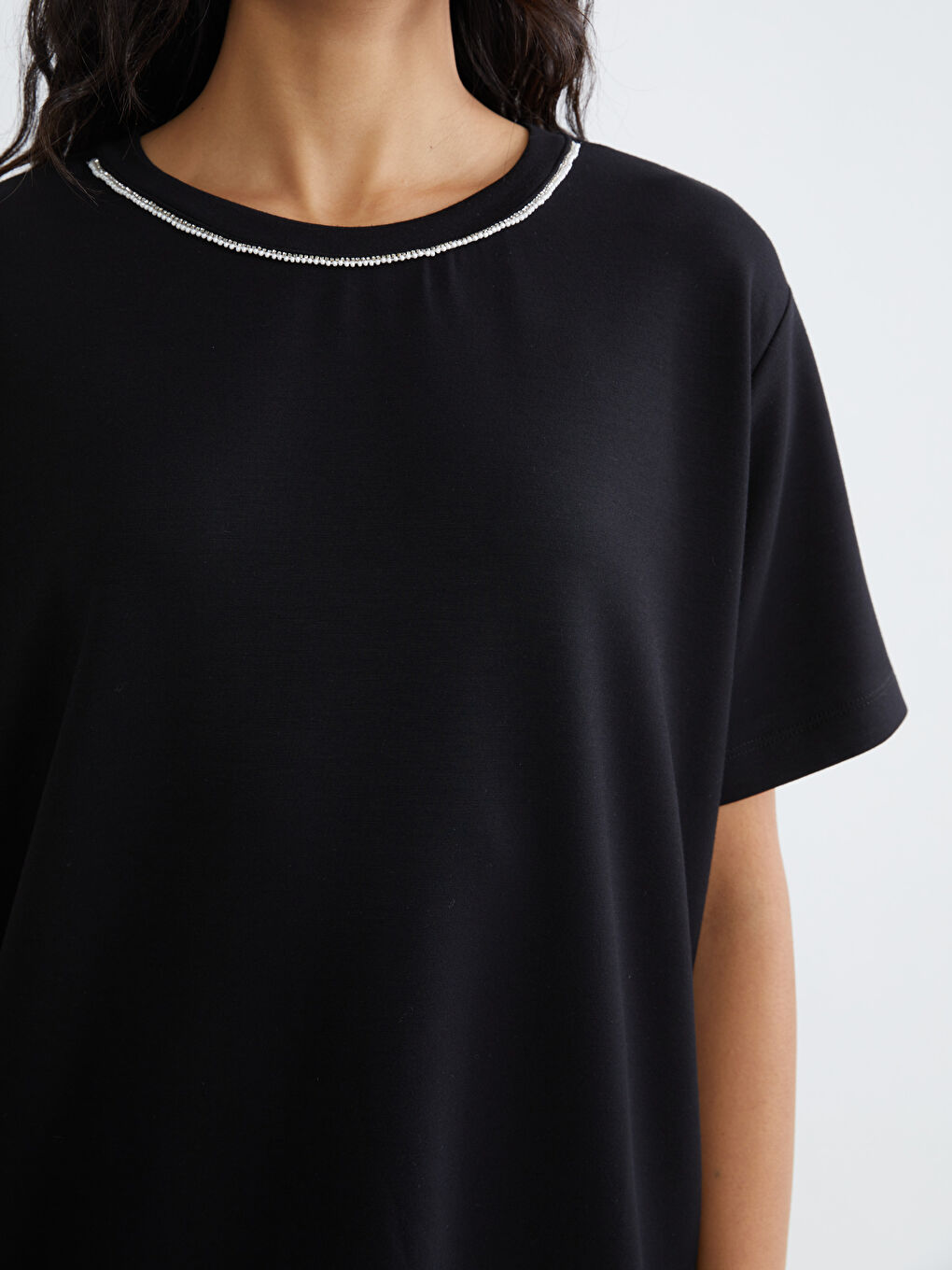 Crew Neck Rhinestone Blouse-2