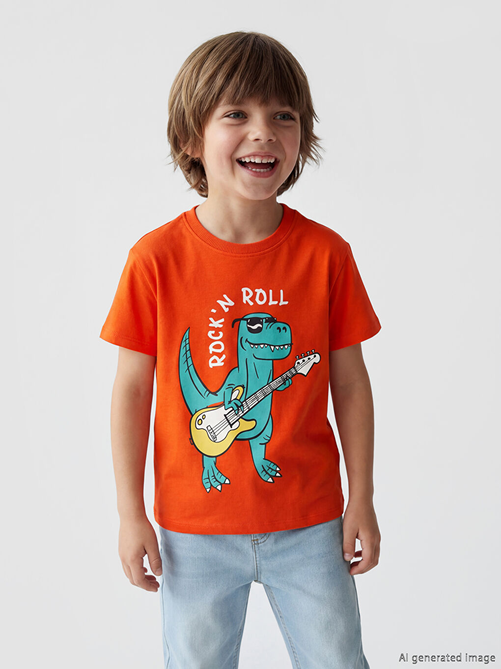 Turuncu Bisiklet Yaka Baskılı Erkek Çocuk Tişört