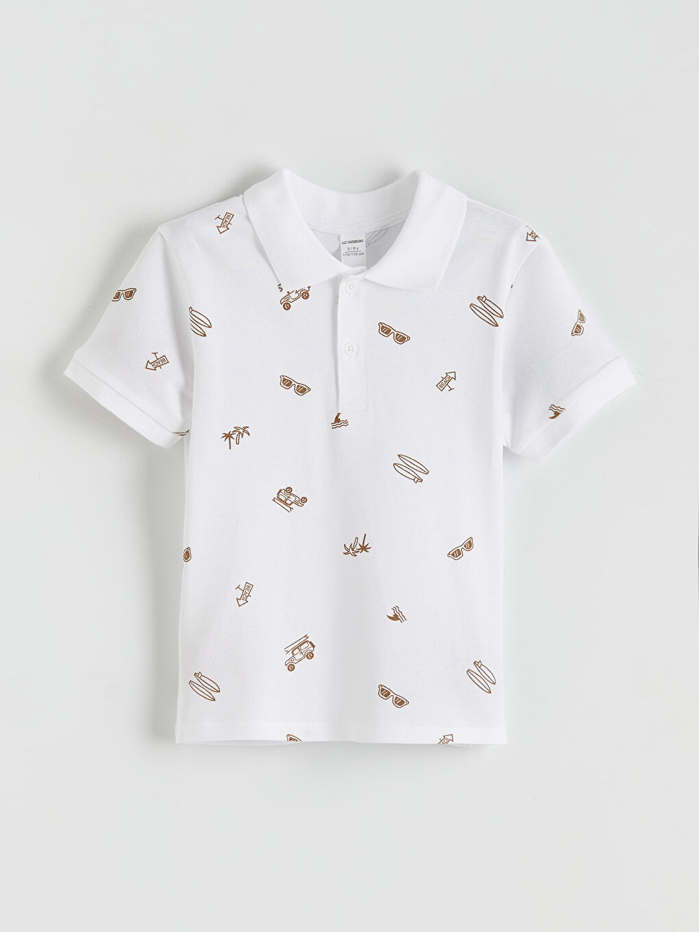 Beyaz Polo Yaka Baskılı Erkek Çocuk Tişört