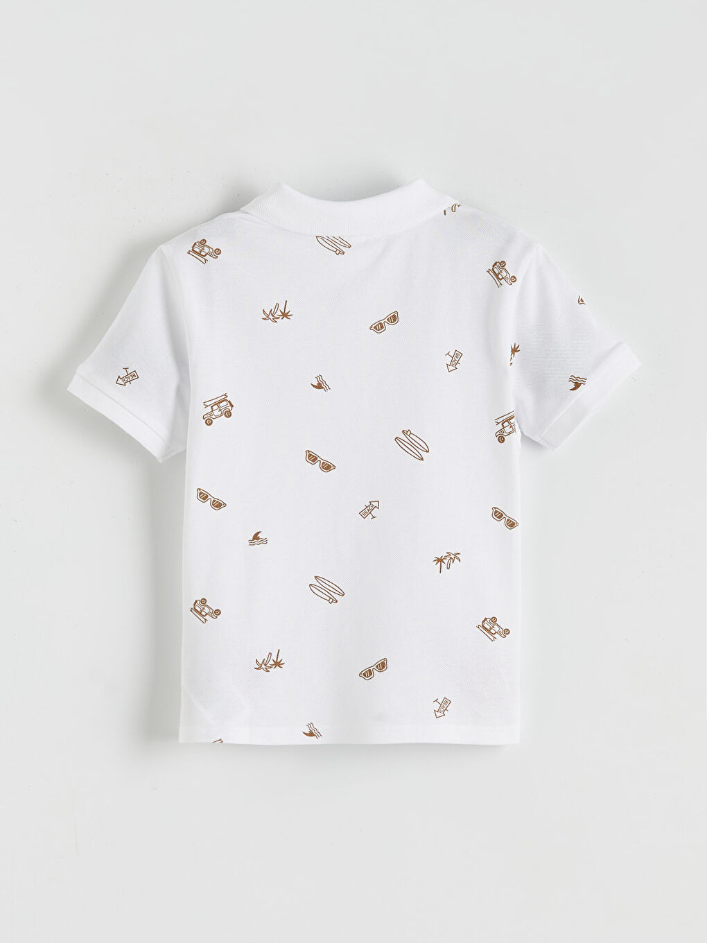 Beyaz Polo Yaka Baskılı Erkek Çocuk Tişört-1