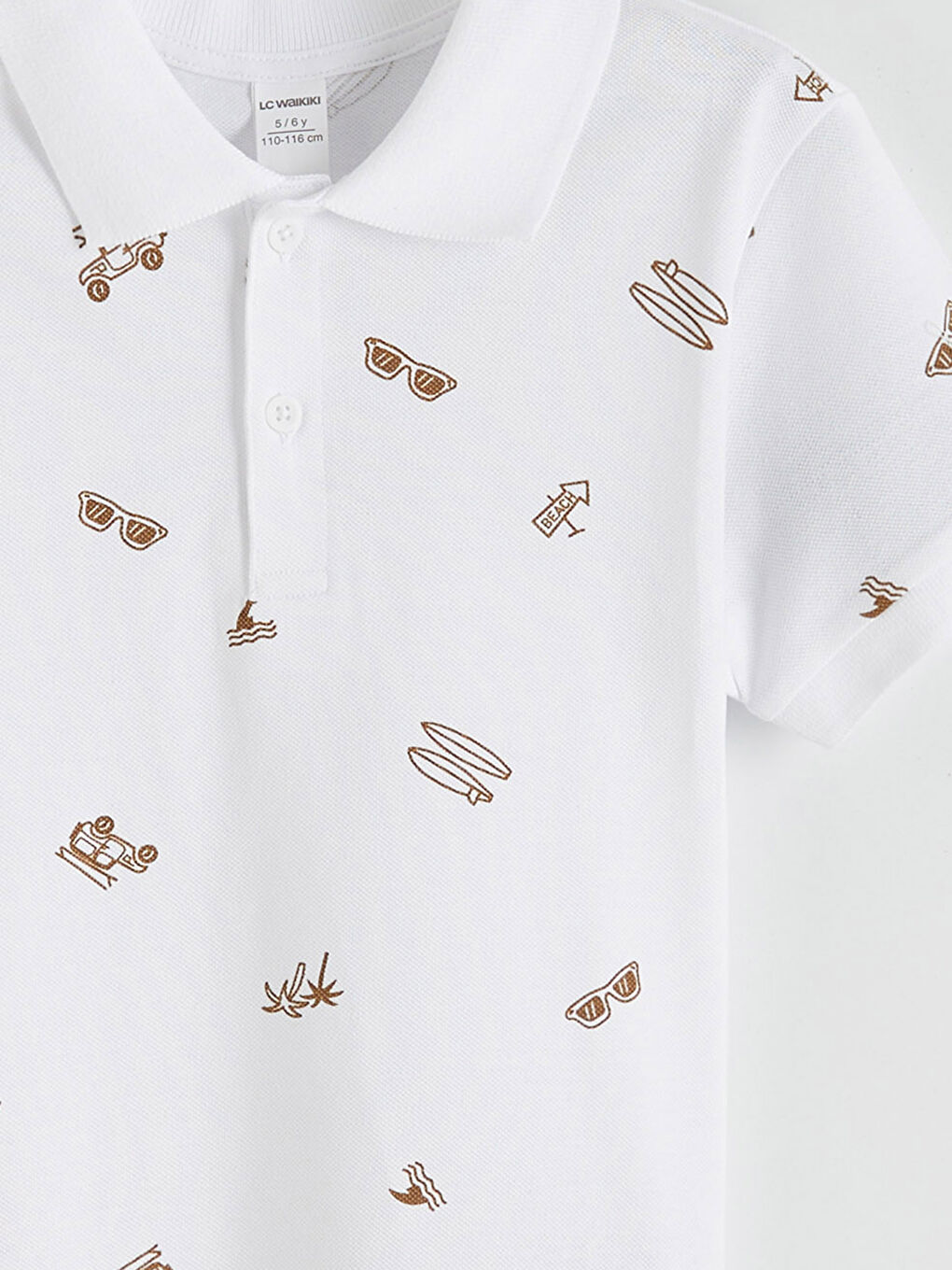 Beyaz Polo Yaka Baskılı Erkek Çocuk Tişört-2