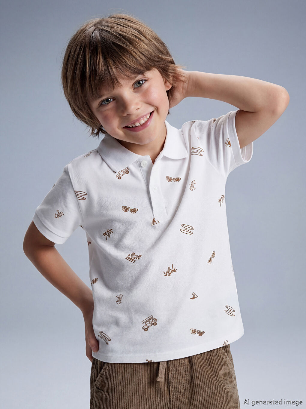 تیشێرتی قۆڵتەکی پۆلۆ چاپکراوی منداڵی کوڕ-1