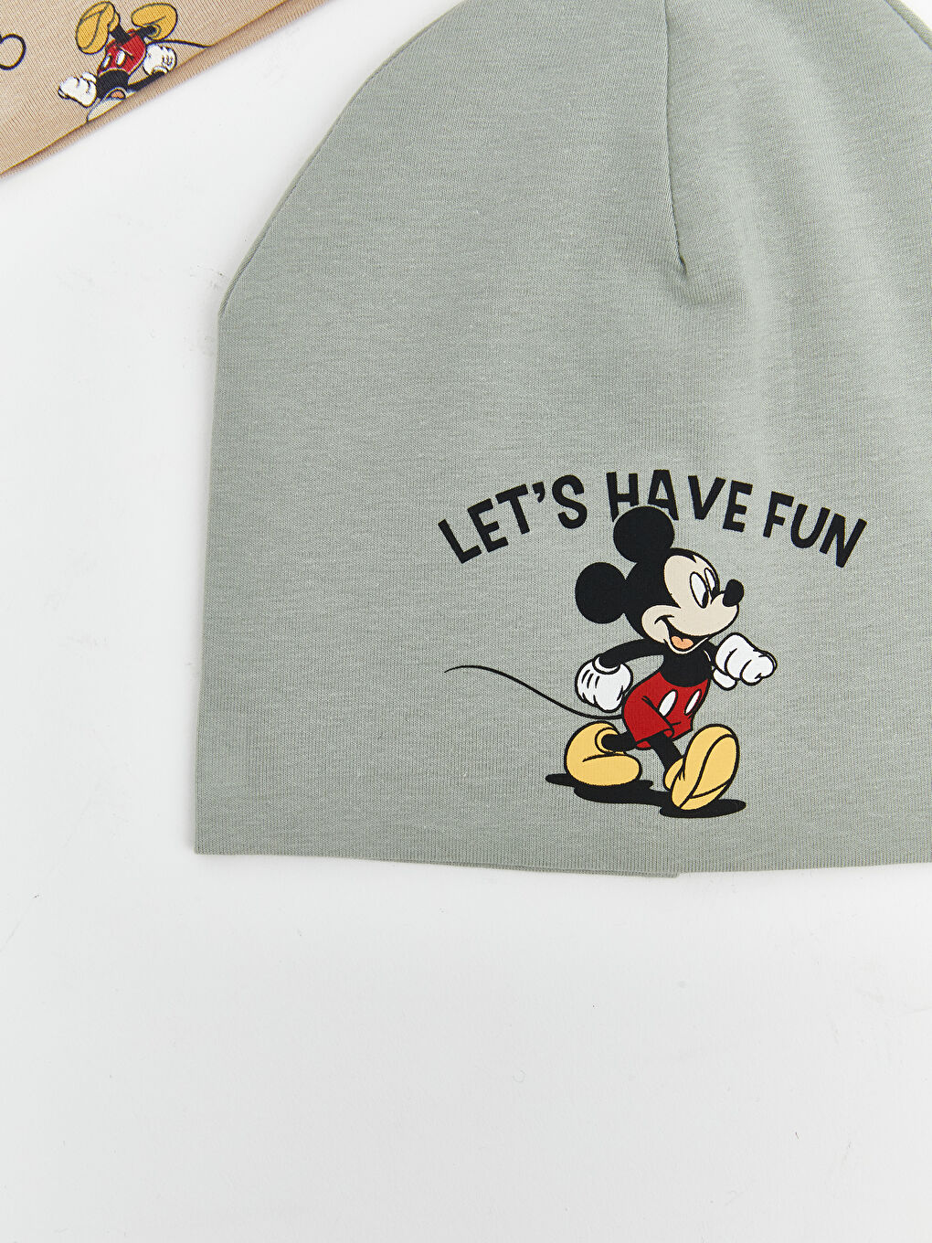 Yeşil Mickey Mouse Baskılı Erkek Bebek Bere 2'li-1