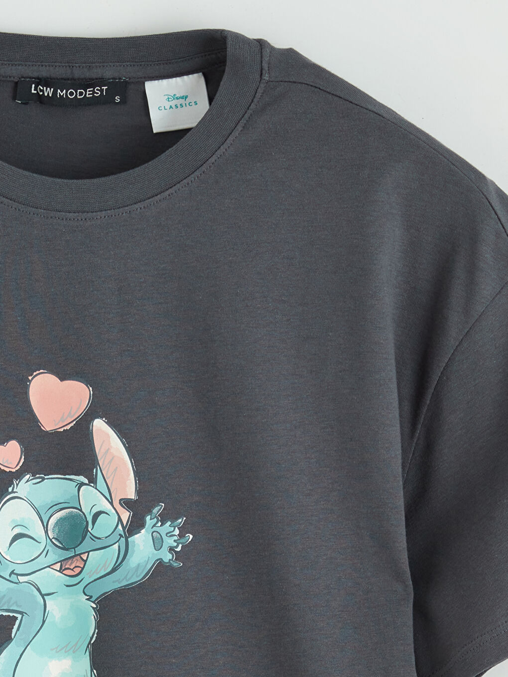Crew Neck T-Shirt with Stitch Print-5