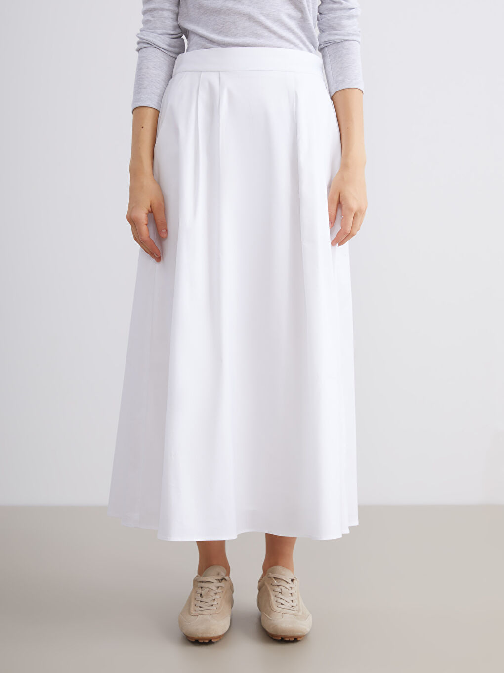 Женская расклешённая юбка из поплина на молнии-1