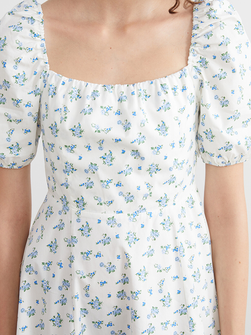 Robe À Taille Ajustée À Manches Bouffantes Florale-2