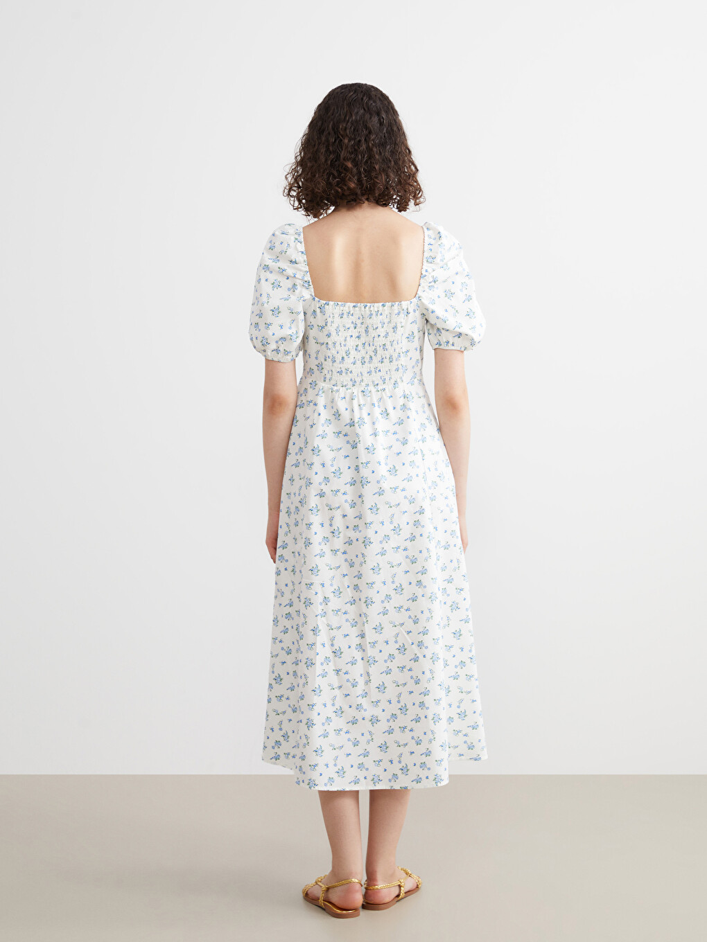 Robe À Taille Ajustée À Manches Bouffantes Florale-3