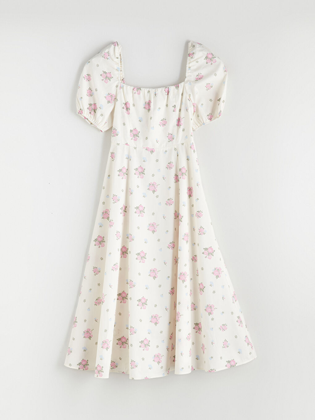 Floral Balloon Sleeve Fitted Waist Dress-4