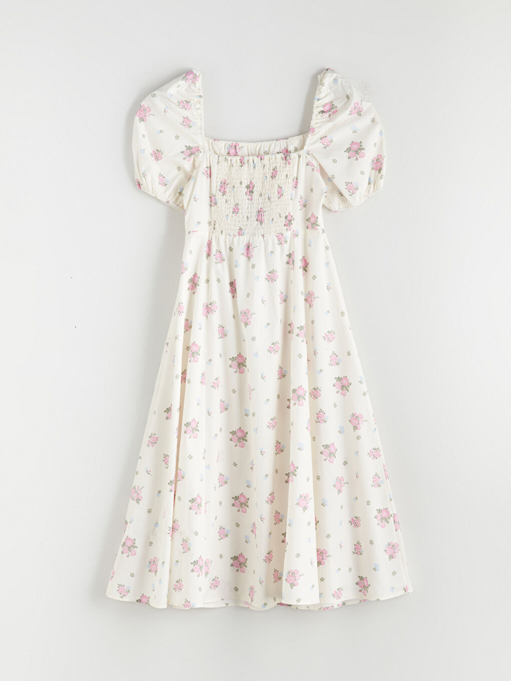 Floral Balloon Sleeve Fitted Waist Dress-5