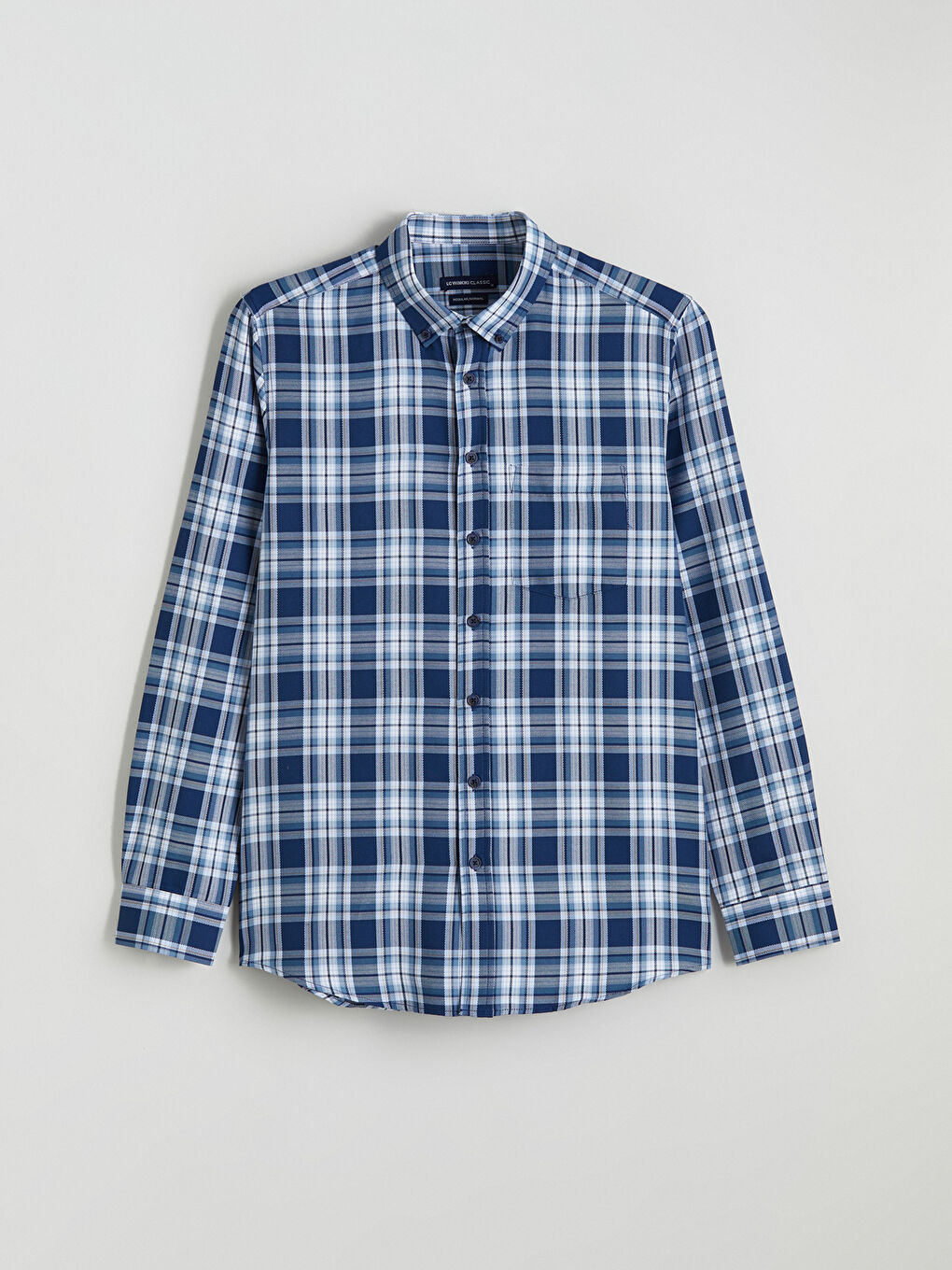 Lacivert Regular Fit Uzun Kollu Ekose Armürlü Erkek Gömlek-4