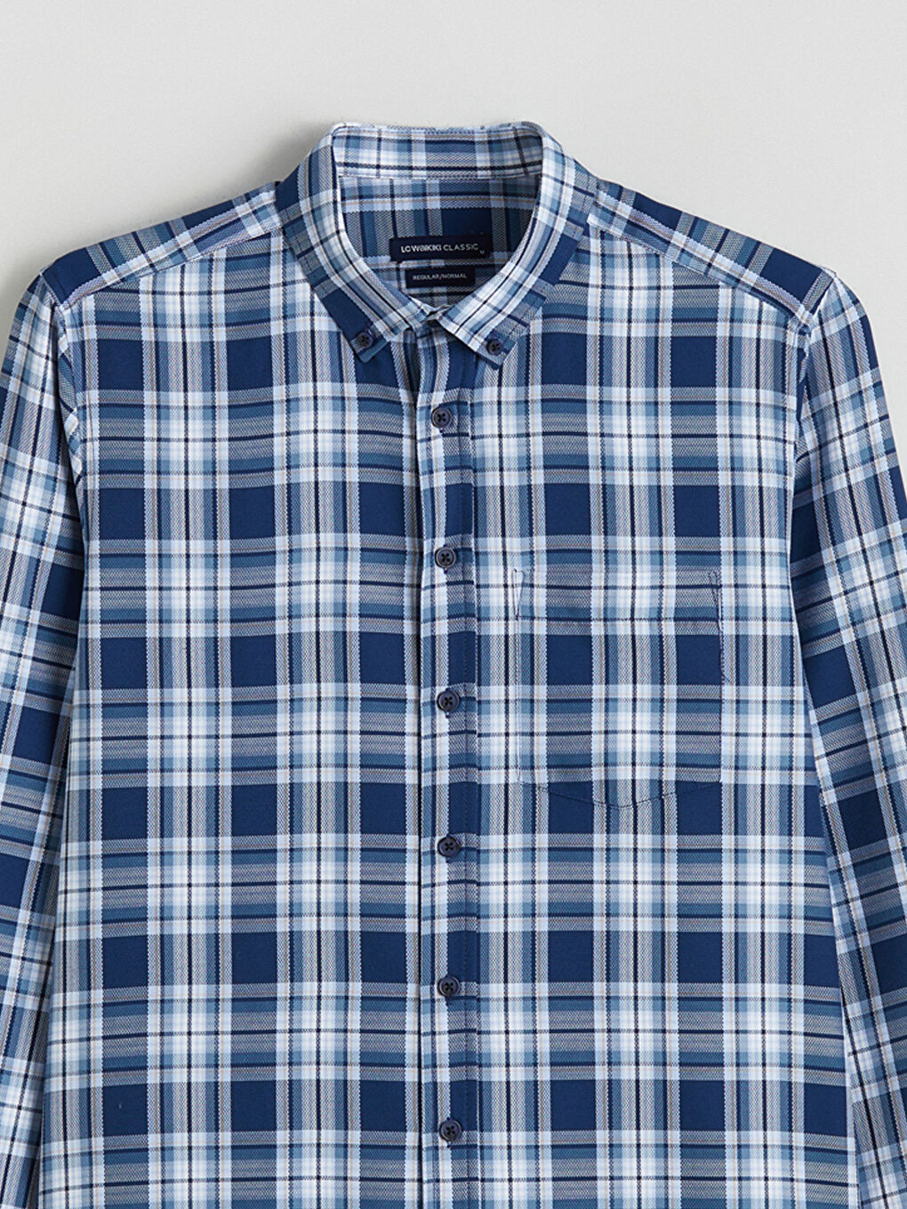 Lacivert Regular Fit Uzun Kollu Ekose Armürlü Erkek Gömlek-5