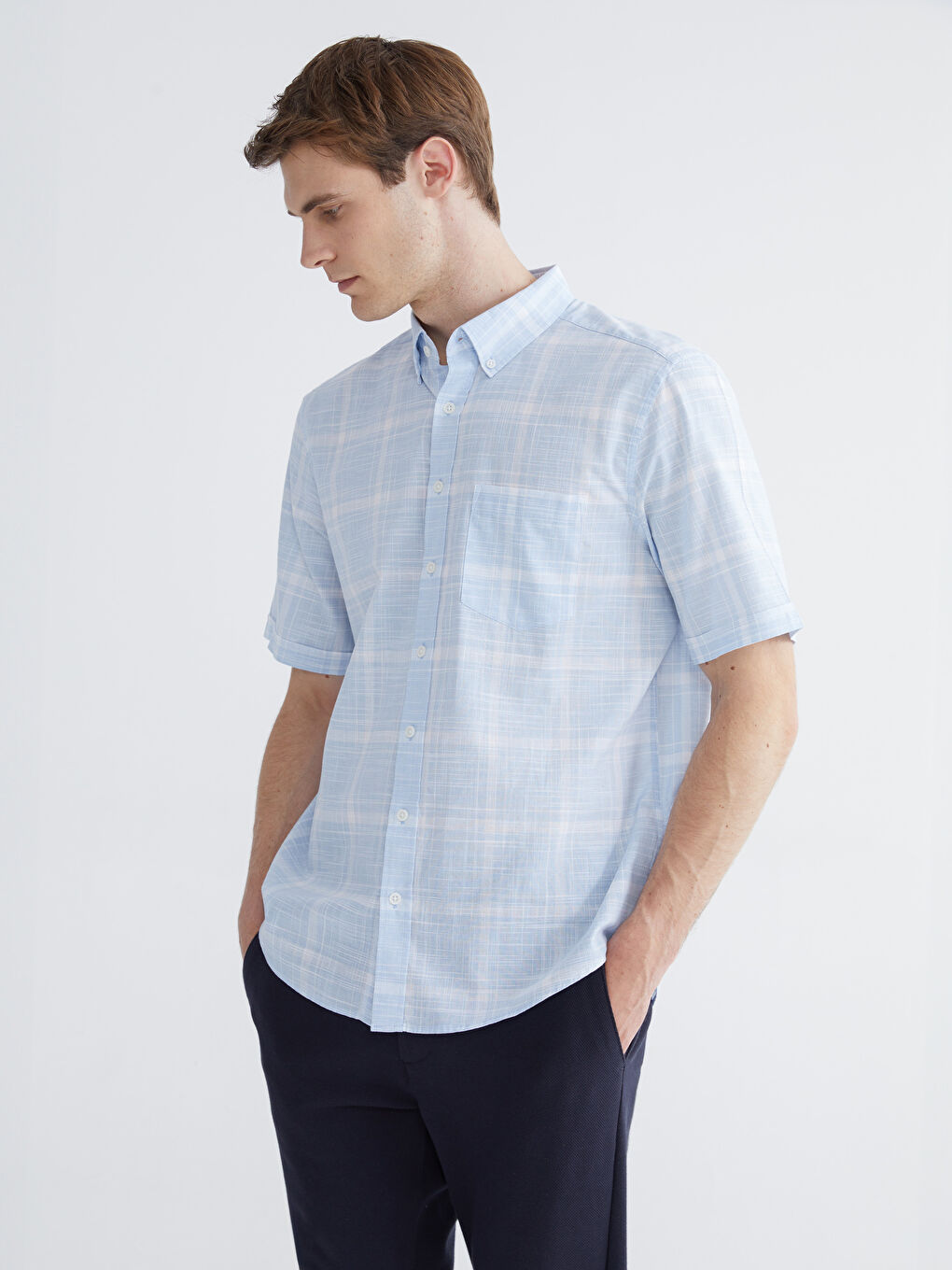 Regular Fit Plaid Shirt for Men