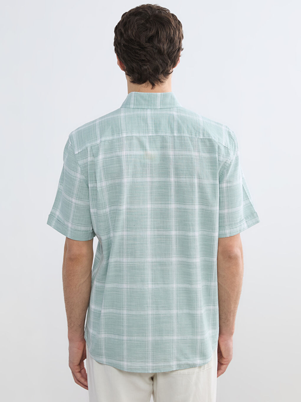 Yeşil Regular Fit Kareli Erkek Gömlek-3