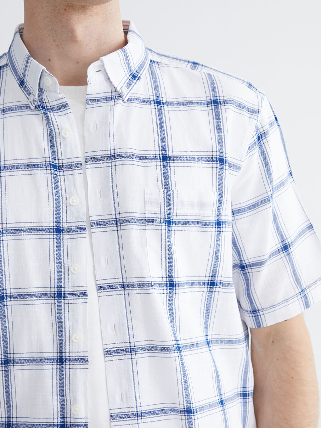 Beyaz Regular Fit Kareli Erkek Gömlek-2