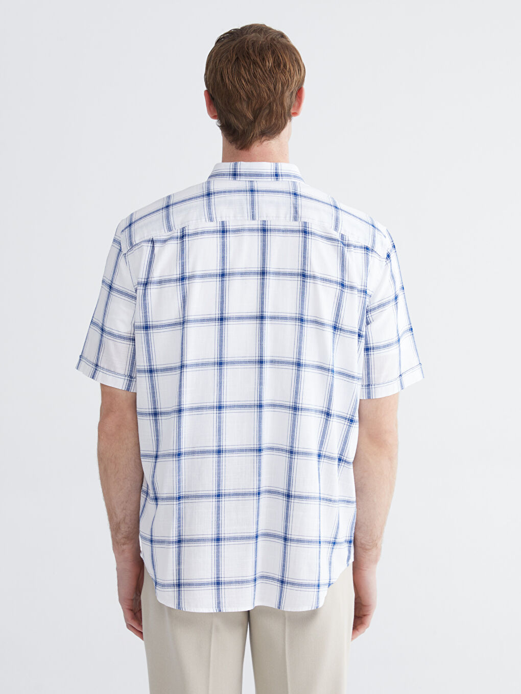 Beyaz Regular Fit Kareli Erkek Gömlek-3